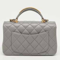 Pre Owned Chanel Grey Quilted Leather Mini Rectangular Flap Top Handle Bag