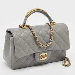 Pre Owned Chanel Grey Quilted Leather Mini Rectangular Flap Top Handle Bag