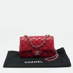 Pre Owned Chanel Red Quilted Caviar Leather Mini Classic Single Flap Bag