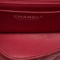 Pre Owned Chanel Red Quilted Caviar Leather Mini Classic Single Flap Bag