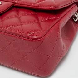 Pre Owned Chanel Red Quilted Caviar Leather Mini Classic Single Flap Bag