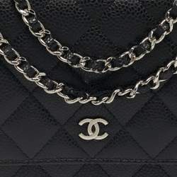 Pre Owned Chanel Black Quilted Caviar Leather Classic Wallet on Chain