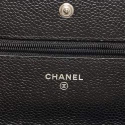Pre Owned Chanel Black Quilted Caviar Leather Classic Wallet on Chain