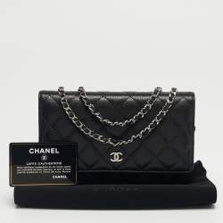 Pre Owned Chanel Black Quilted Caviar Leather Classic Wallet on Chain