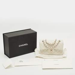 Pre Owned Chanel Off White Quilted Caviar Leather Small Classic Double Flap Bag