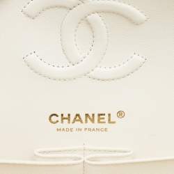 Pre Owned Chanel Off White Quilted Caviar Leather Small Classic Double Flap Bag
