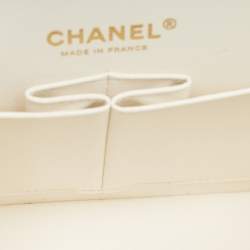 Pre Owned Chanel Off White Quilted Caviar Leather Small Classic Double Flap Bag