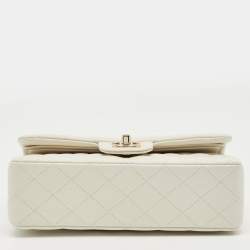 Pre Owned Chanel Off White Quilted Caviar Leather Small Classic Double Flap Bag