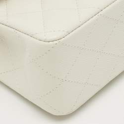 Pre Owned Chanel Off White Quilted Caviar Leather Small Classic Double Flap Bag