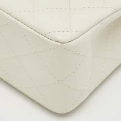 Pre Owned Chanel Off White Quilted Caviar Leather Small Classic Double Flap Bag