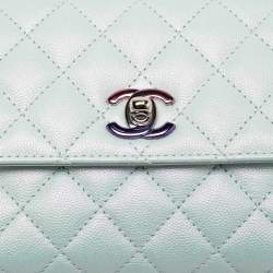 Pre Owned Chanel Blue Iridescent Quilted Caviar Leather Mini Coco Top Handle Bag