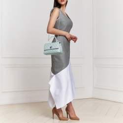 Pre Owned Chanel Blue Iridescent Quilted Caviar Leather Mini Coco Top Handle Bag