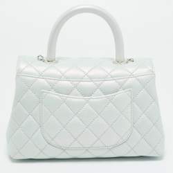 Pre Owned Chanel Blue Iridescent Quilted Caviar Leather Mini Coco Top Handle Bag