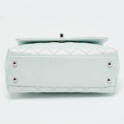 Pre Owned Chanel Blue Iridescent Quilted Caviar Leather Mini Coco Top Handle Bag