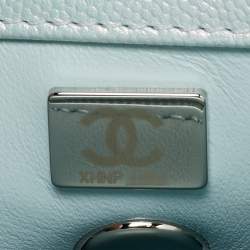 Pre Owned Chanel Blue Iridescent Quilted Caviar Leather Mini Coco Top Handle Bag