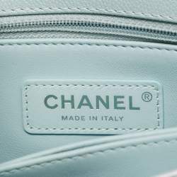 Pre Owned Chanel Blue Iridescent Quilted Caviar Leather Mini Coco Top Handle Bag