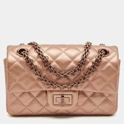 Pre Owned Chanel Rose Gold Quilted Leather Reissue 2.55 Mini Flap Bag