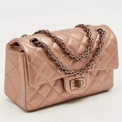 Pre Owned Chanel Rose Gold Quilted Leather Reissue 2.55 Mini Flap Bag