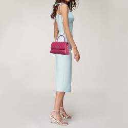 Pre Owned Chanel Red Quilted Caviar Leather Mini Coco Top Handle Bag