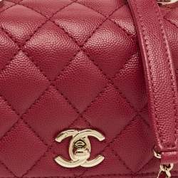 Pre Owned Chanel Red Quilted Caviar Leather Mini Coco Top Handle Bag
