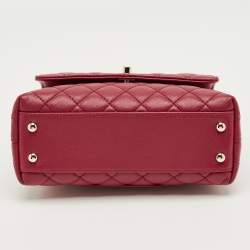 Pre Owned Chanel Red Quilted Caviar Leather Mini Coco Top Handle Bag