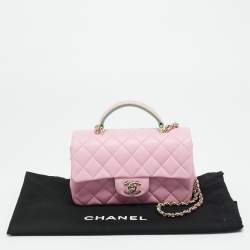 Pre Owned Chanel Pink/Green Quilted Leather Mini Rectangular Top Handle Bag