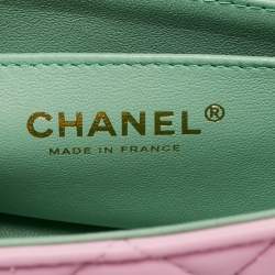 Pre Owned Chanel Pink/Green Quilted Leather Mini Rectangular Top Handle Bag