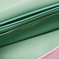 Pre Owned Chanel Pink/Green Quilted Leather Mini Rectangular Top Handle Bag