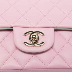 Pre Owned Chanel Pink/Green Quilted Leather Mini Rectangular Top Handle Bag