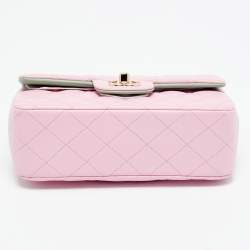 Pre Owned Chanel Pink/Green Quilted Leather Mini Rectangular Top Handle Bag