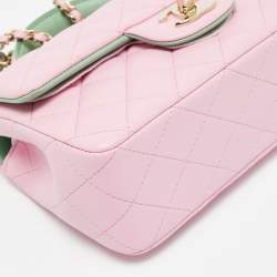 Pre Owned Chanel Pink/Green Quilted Leather Mini Rectangular Top Handle Bag