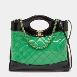 Pre Owned Chanel Green/Black Quilted Patent Leather Petit 31 Shopping Bag