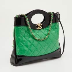 Pre Owned Chanel Green/Black Quilted Patent Leather Petit 31 Shopping Bag