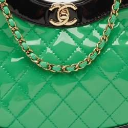 Pre Owned Chanel Green/Black Quilted Patent Leather Petit 31 Shopping Bag