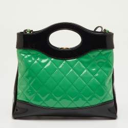 Pre Owned Chanel Green/Black Quilted Patent Leather Petit 31 Shopping Bag
