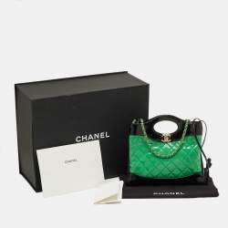 Pre Owned Chanel Green/Black Quilted Patent Leather Petit 31 Shopping Bag