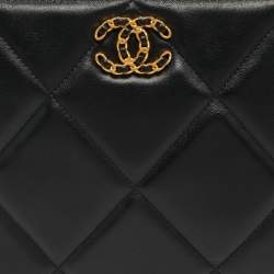 Pre Owned Chanel 19 Medium Black Quilted Leather O Case Clutch