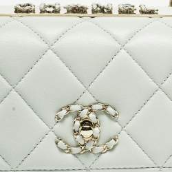 Pre Owned Chanel Trendy CC Small Mint Green Quilted Leather Top Handle Bag