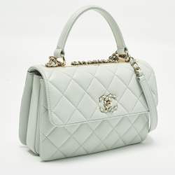 Pre Owned Chanel Trendy CC Small Mint Green Quilted Leather Top Handle Bag