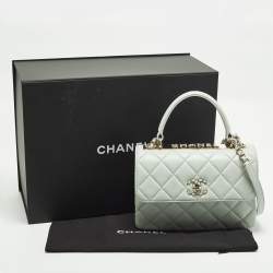 Pre Owned Chanel Trendy CC Small Mint Green Quilted Leather Top Handle Bag