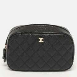 Pre Owned Chanel Medium Black Quilted Caviar Leather Curvy Cosmetic Case