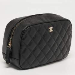 Pre Owned Chanel Medium Black Quilted Caviar Leather Curvy Cosmetic Case