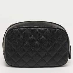 Pre Owned Chanel Medium Black Quilted Caviar Leather Curvy Cosmetic Case