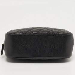 Pre Owned Chanel Medium Black Quilted Caviar Leather Curvy Cosmetic Case