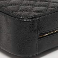 Pre Owned Chanel Medium Black Quilted Caviar Leather Curvy Cosmetic Case