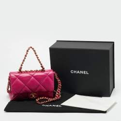 Pre Owned Chanel Small Fuchsia Quilted Leather Chain Top Handle Bag