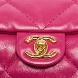 Pre Owned Chanel Small Fuchsia Quilted Leather Chain Top Handle Bag