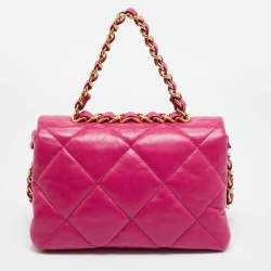 Pre Owned Chanel Small Fuchsia Quilted Leather Chain Top Handle Bag