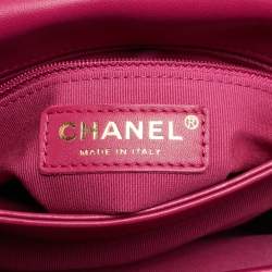 Pre Owned Chanel Small Fuchsia Quilted Leather Chain Top Handle Bag