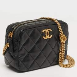 Pre Owned حقيبة شانيل كاميرا ميني جلد مبطن أسود